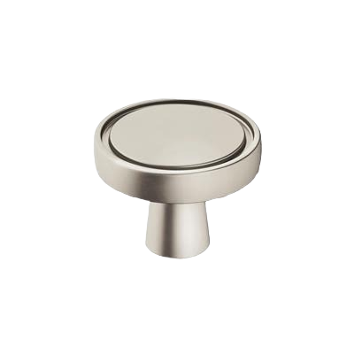 Satin nickel round cabinet knob with modern mid-century design for hardware and furniture accessories collections under $50
