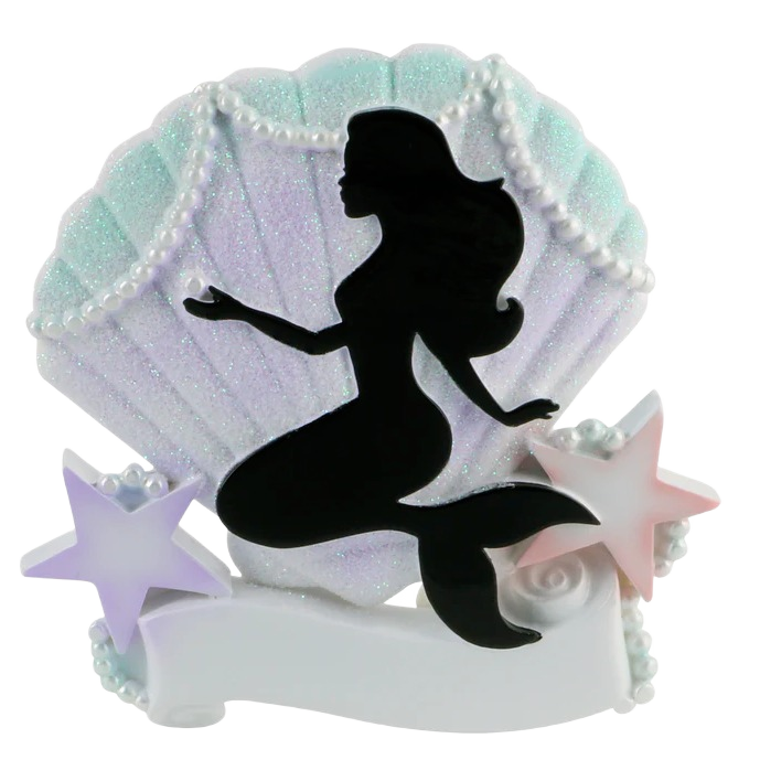Black mermaid silhouette with glittering shell backdrop and pastel starfish for Christmas Ornaments & Tree Decorations under $50 collection