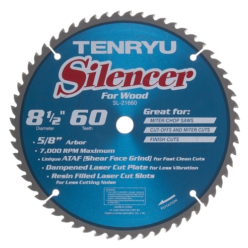 Blue 8-1/2 inch woodworking blade with 60 teeth designed for miter saws and precise cutting in tool accessories collection