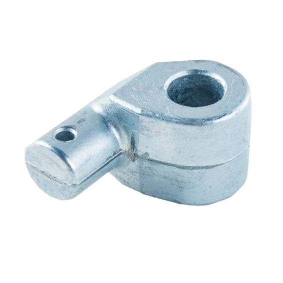 Silver metal mower deck draft link trunnion with circular mounting hole for tools and home improvement use