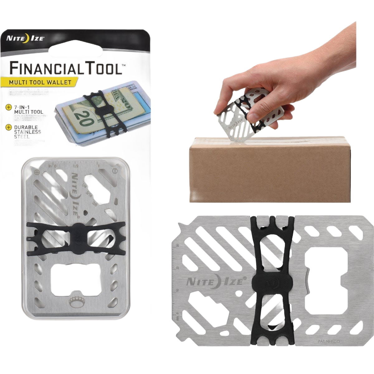 Compact stainless steel 7-in-1 multi-tool wallet with wrench, screwdriver, and bottle opener for home improvement tasks