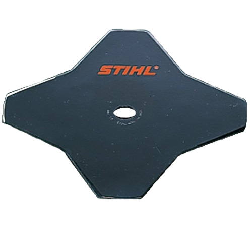 Black four-tooth cutting blade with center hole and orange STIHL logo for power tool accessories under $50.