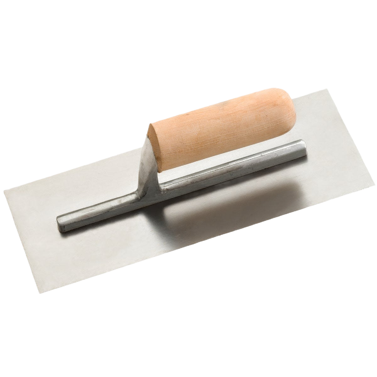 Metal wood finishing trowel with smooth rectangular blade and natural wood handle for home improvement tasks
