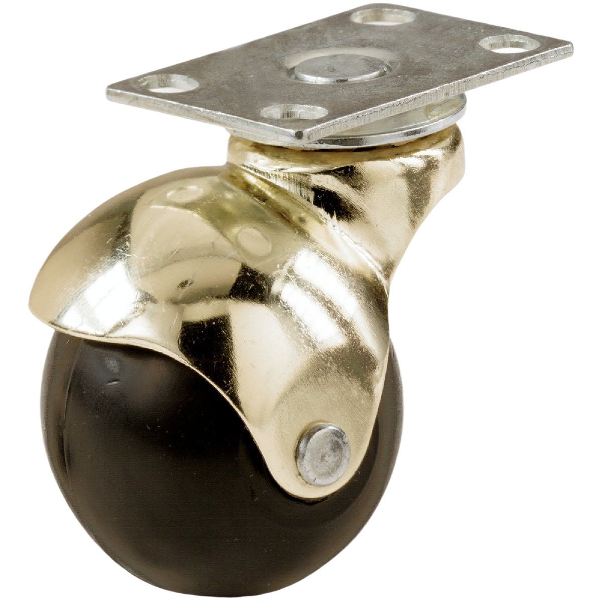 Brass hooded swivel caster with black ball wheel for furniture in hardware and home improvement collections