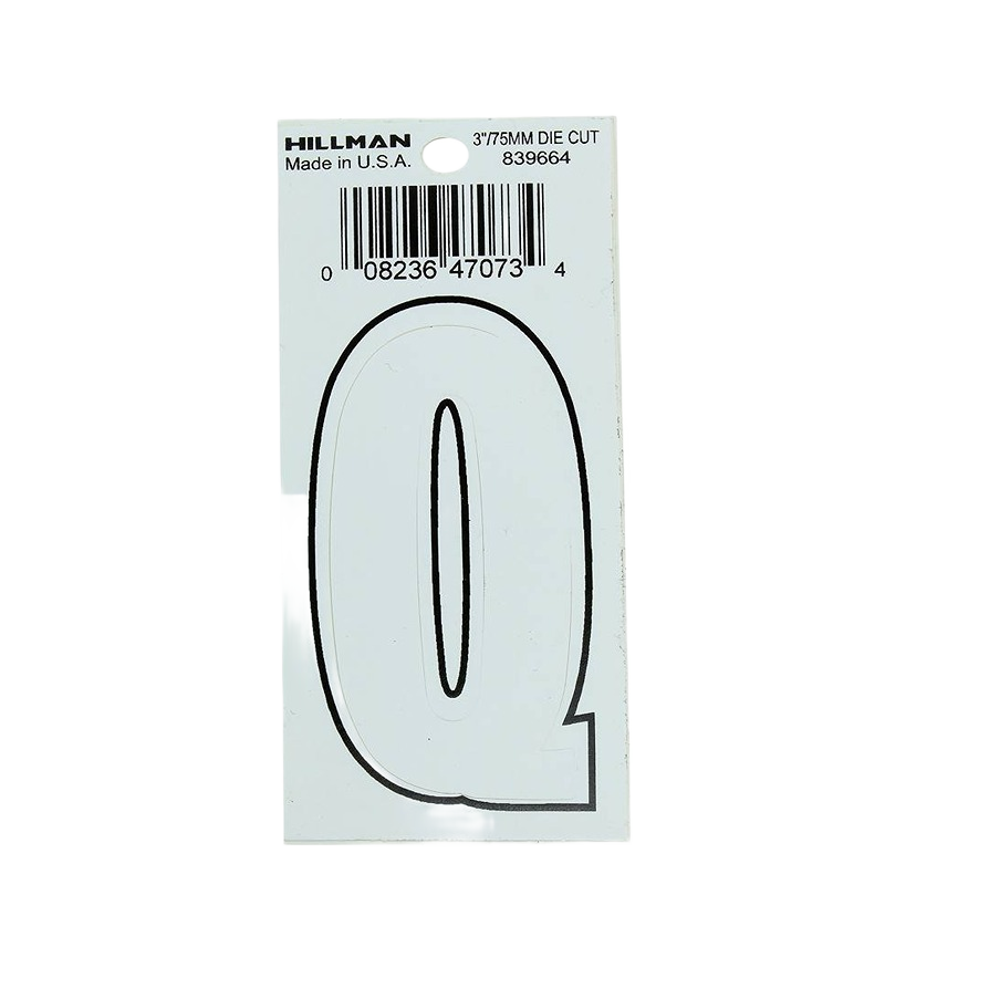 White matte die cut vinyl sticker of thin letter Q for home improvement labeling and tool organization tasks