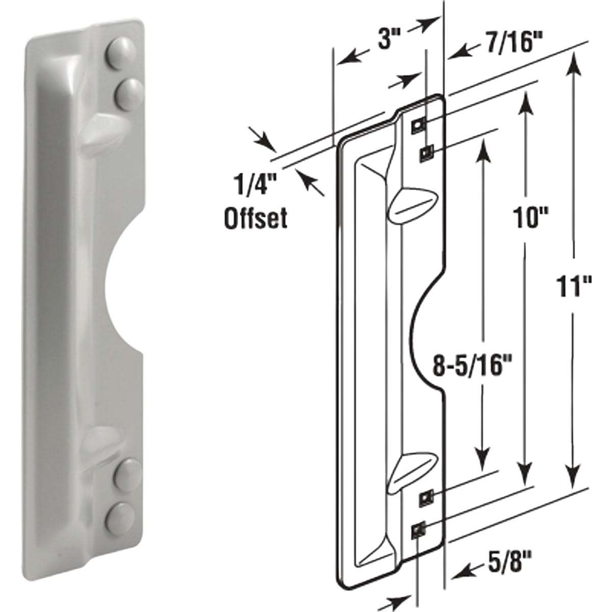Heavy-duty steel latch guard with dimensions and offset details for hardware, deadbolts, and door lock protection in home improvement.