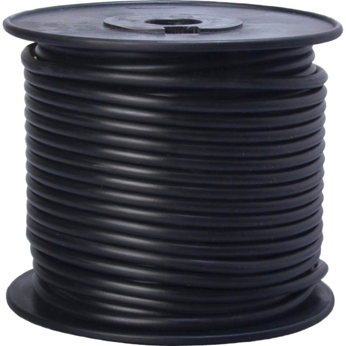 Spool of black 10-gauge PVC-coated primary wire for electrical and home improvement applications