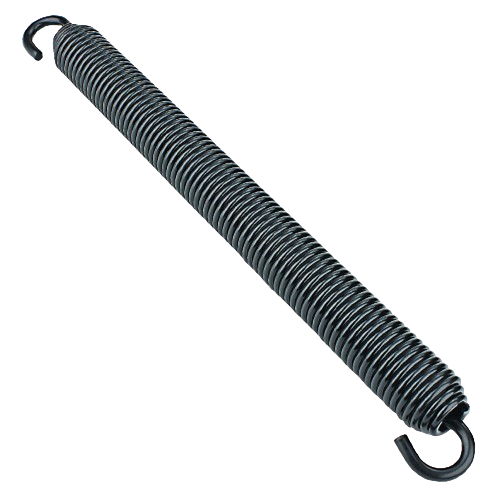 Black metal extension spring with hooks on both ends for use in John Deere parts and hardware collections