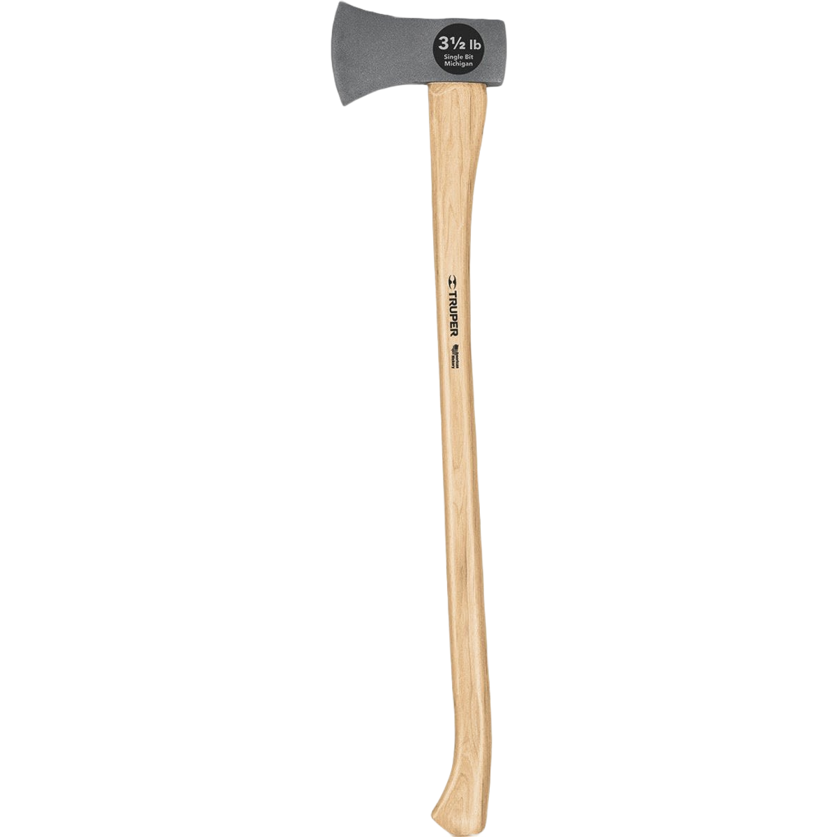 Single bit axe with Michigan pattern head and smooth hickory handle for tools and home improvement tasks