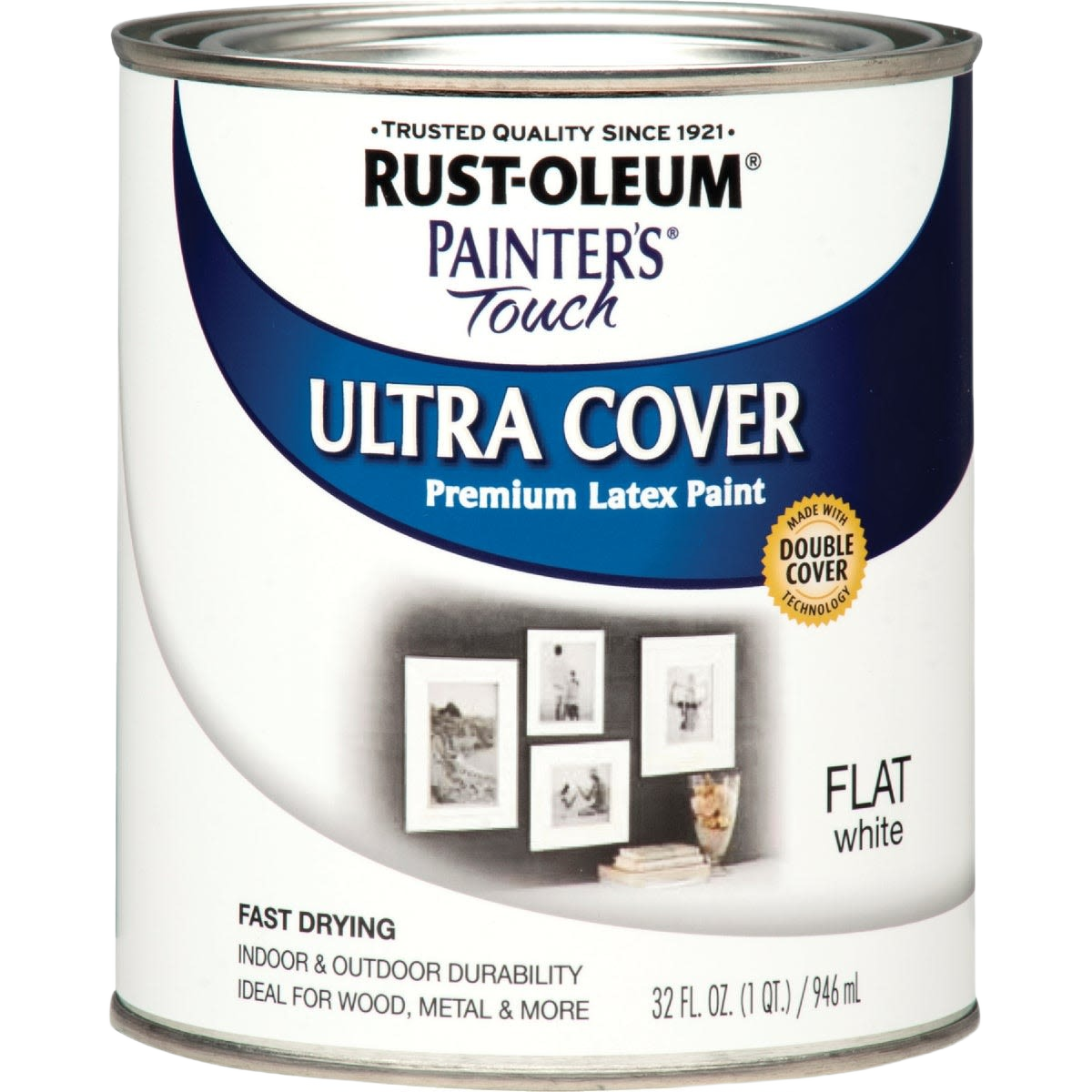 Can of Rust-Oleum flat white premium latex paint for specialty paint and home improvement projects under $50 collection