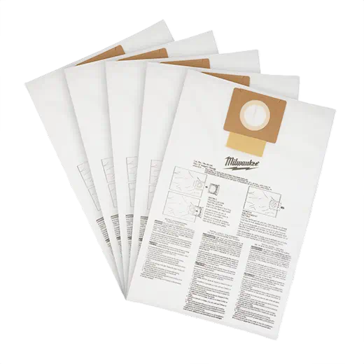 Set of five disposable fleece dust bags with cardboard collar for use in tools and home improvement projects