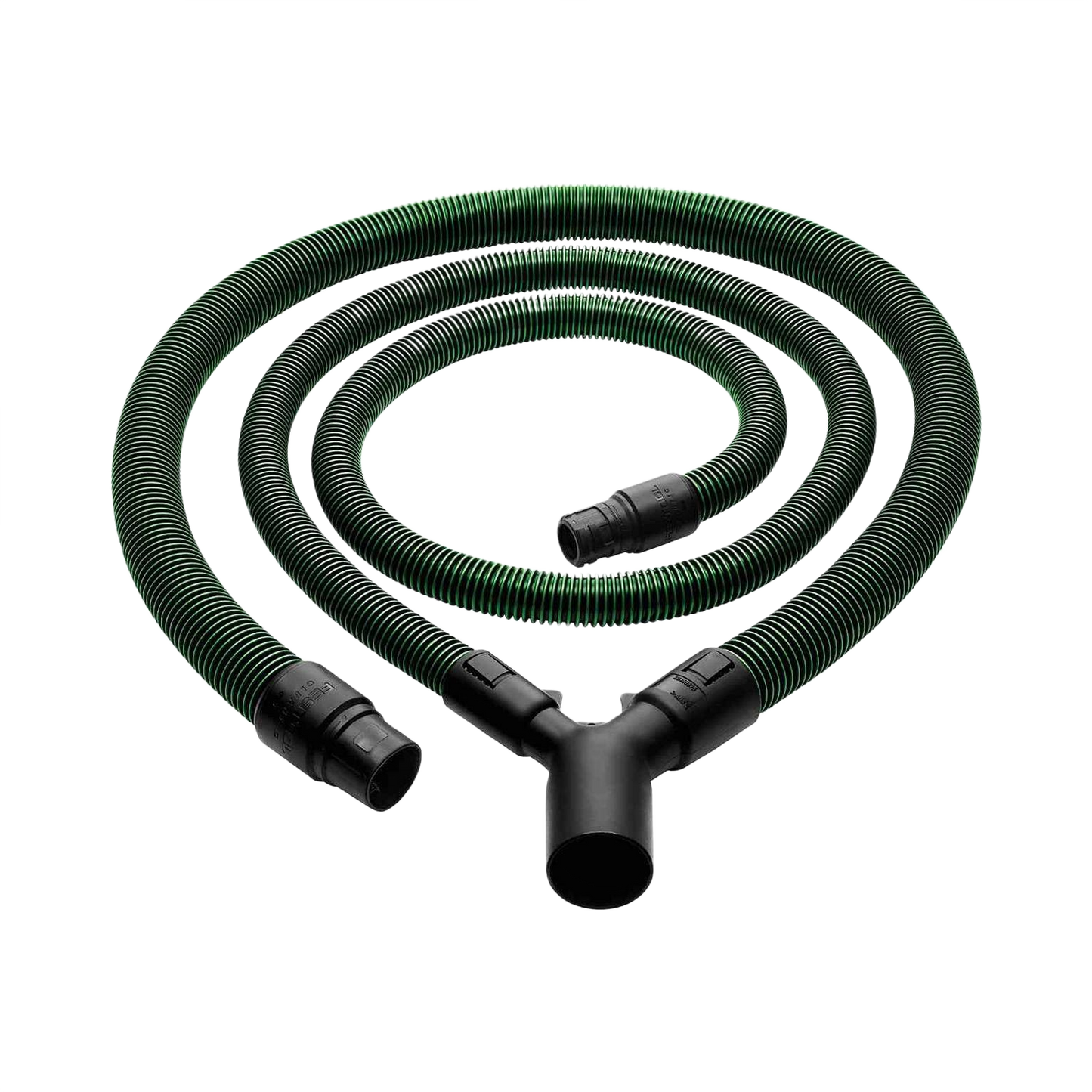 Green ribbed antistatic dust extraction hose set with black connectors for tools and home improvement use