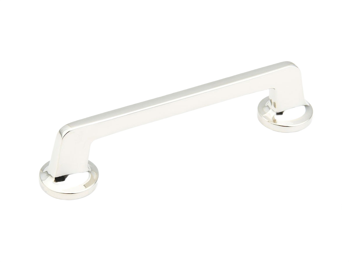 Polished silver 5-inch cabinet pull with a clean modern design for home improvement projects