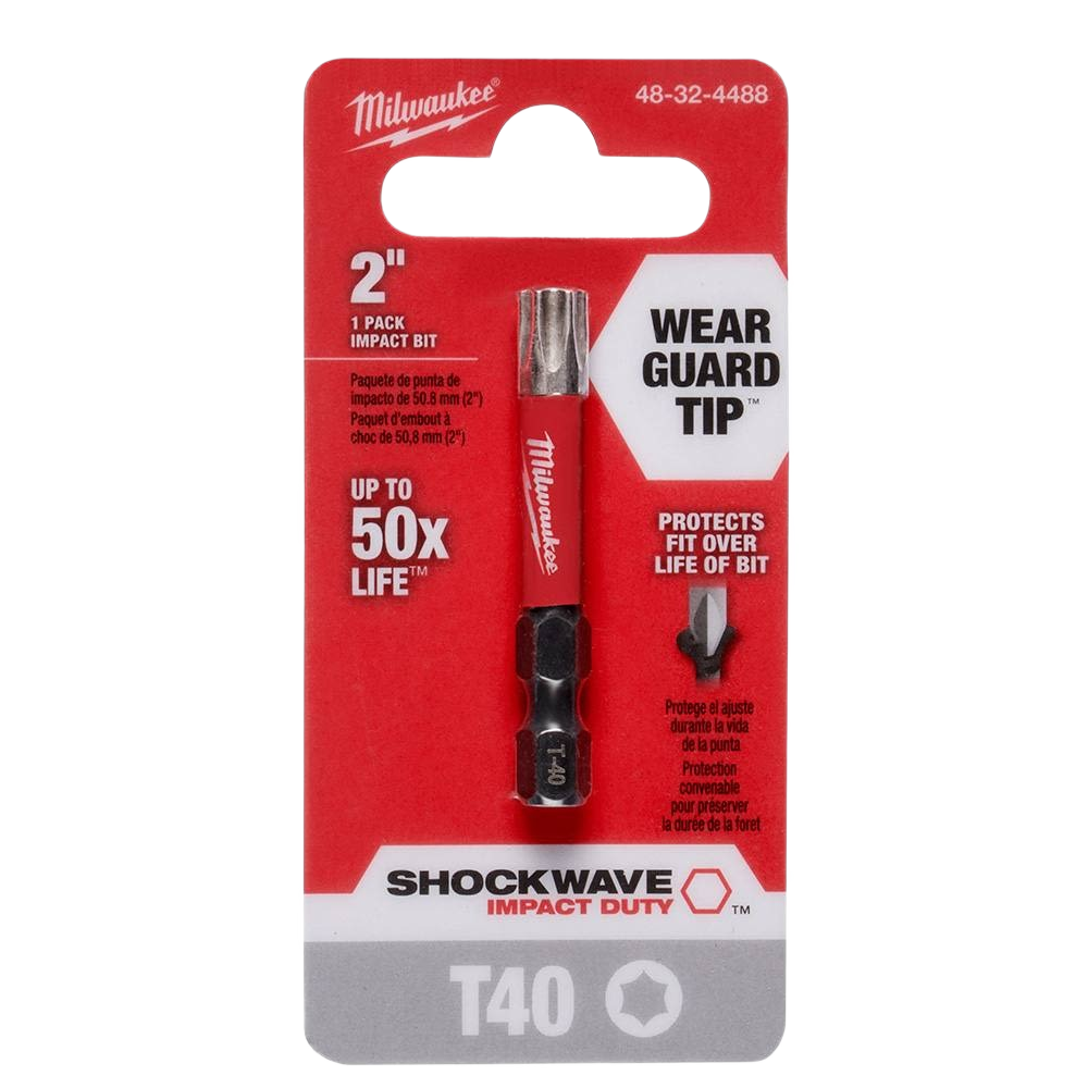 Milwaukee 2-inch T40 TORX impact duty bit with Wear Guard Tip for durable tool accessory in Home Improvement collections
