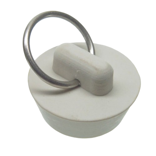 White rubber drain stopper with metal pull ring for plumbing and sink repair parts under $50 collection