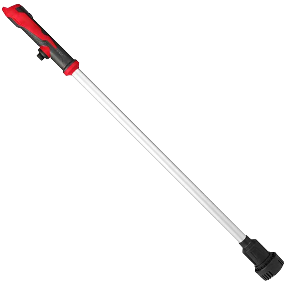 Long silver and red stick transfer pump designed for fluid transfer in tools and home improvement tasks