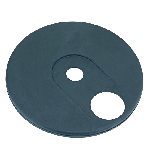 Black circular inner wheel cover with two mounting holes designed for equipment maintenance and repair tasks