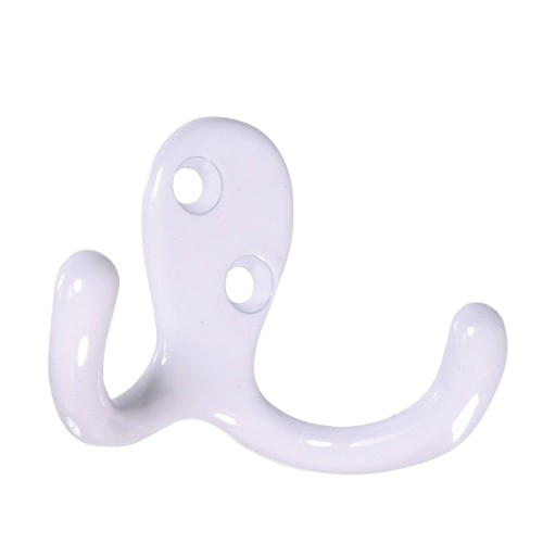White double hook with rounded ends and two mounting holes for storage and home organization projects under $50