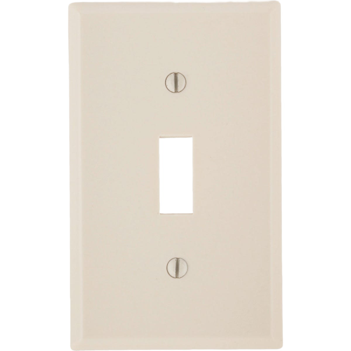 Almond-colored smooth plastic wall plate for a single toggle switch in home improvement projects