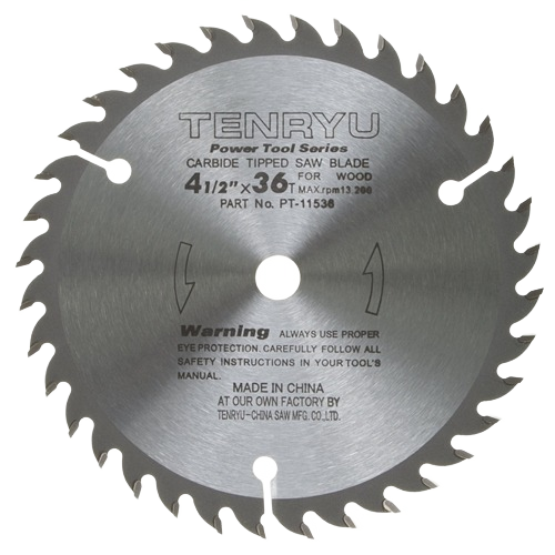 Circular saw blade with 36 carbide-tipped teeth designed for wood cutting in tools and home improvement projects