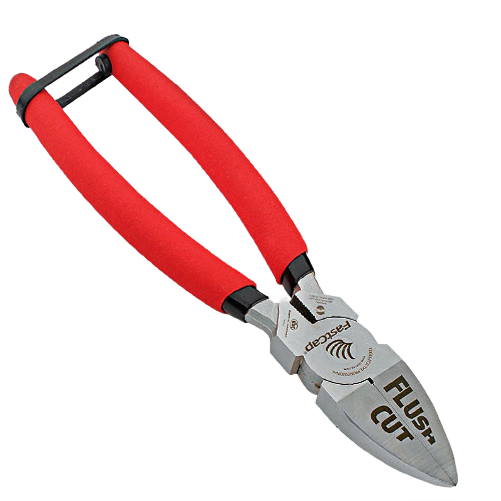Hand tool with red handles and precision cutting blades designed for flush trimming in home improvement projects
