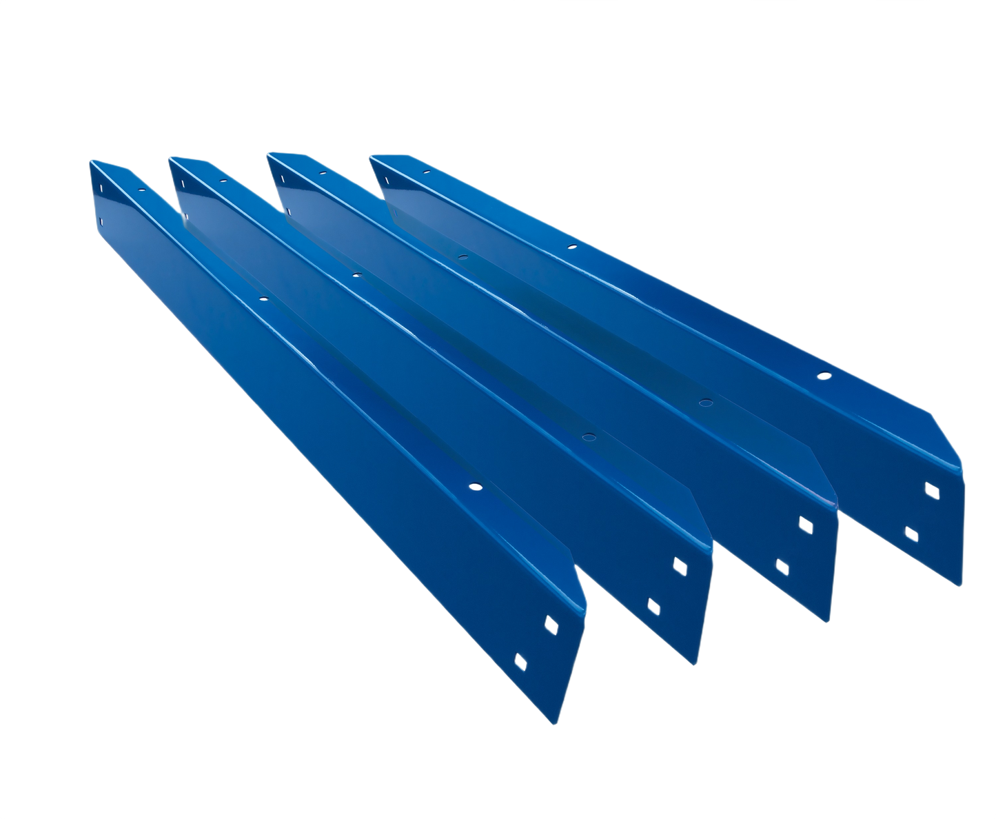 Set of four blue metal bench rails designed for sturdy support in tools and home improvement projects