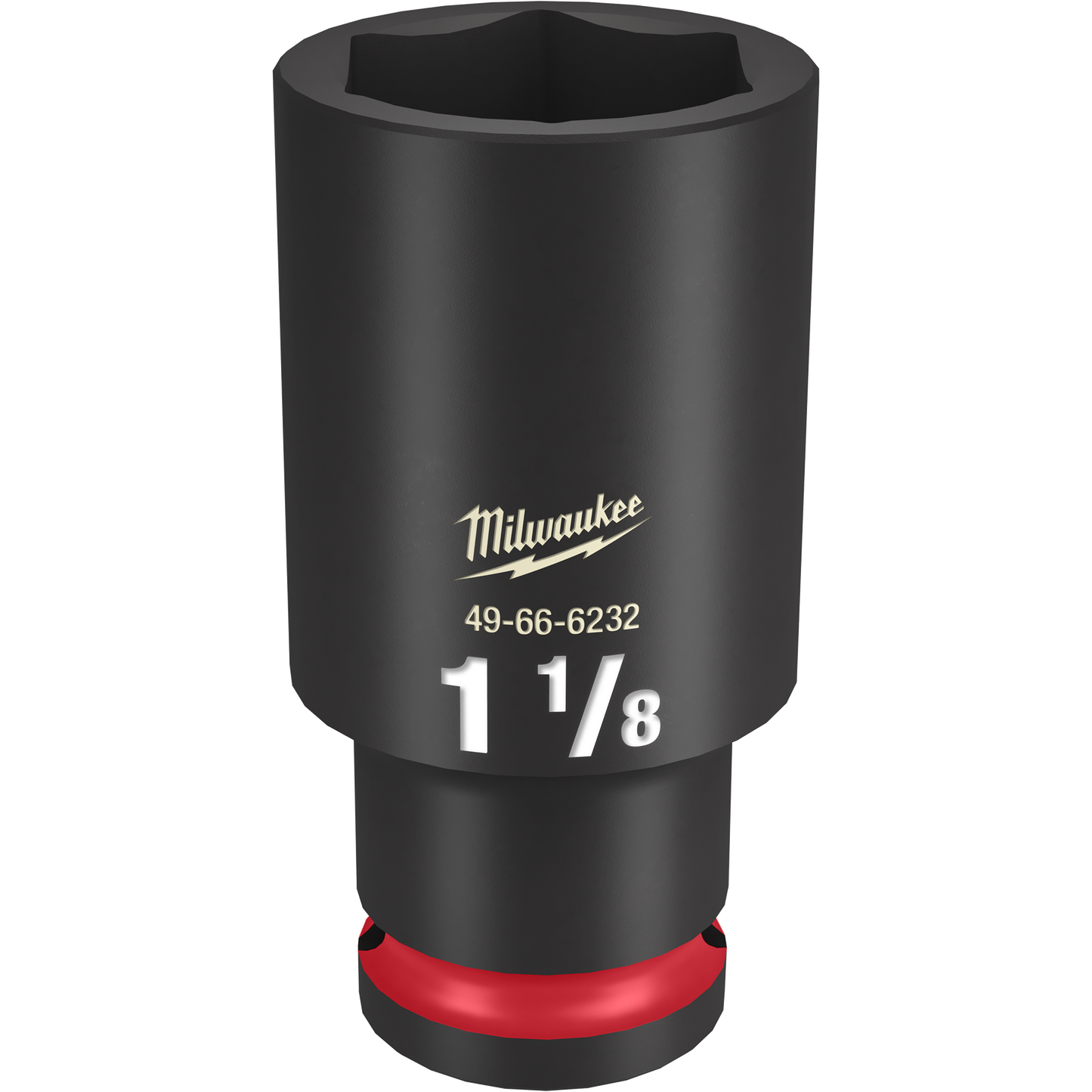 Black forged steel 1-1/8 inch deep 6-point socket with red impact ring for hand and woodworking tools under $50 collections
