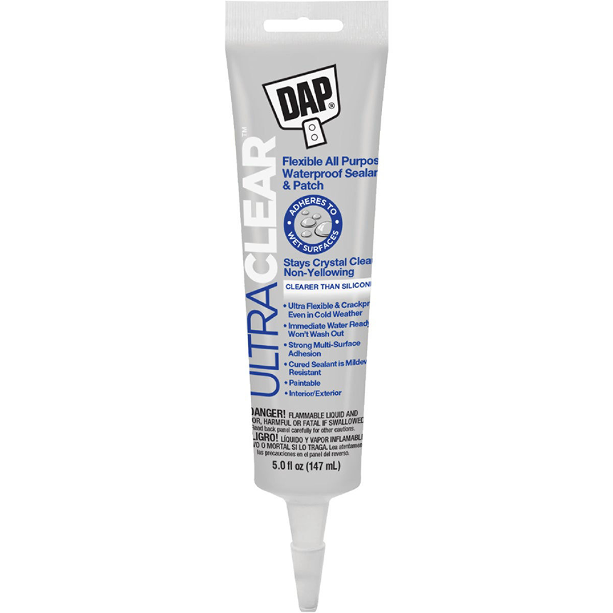 Clear flexible waterproof sealant tube for home improvement and exterior interior patching and repairs