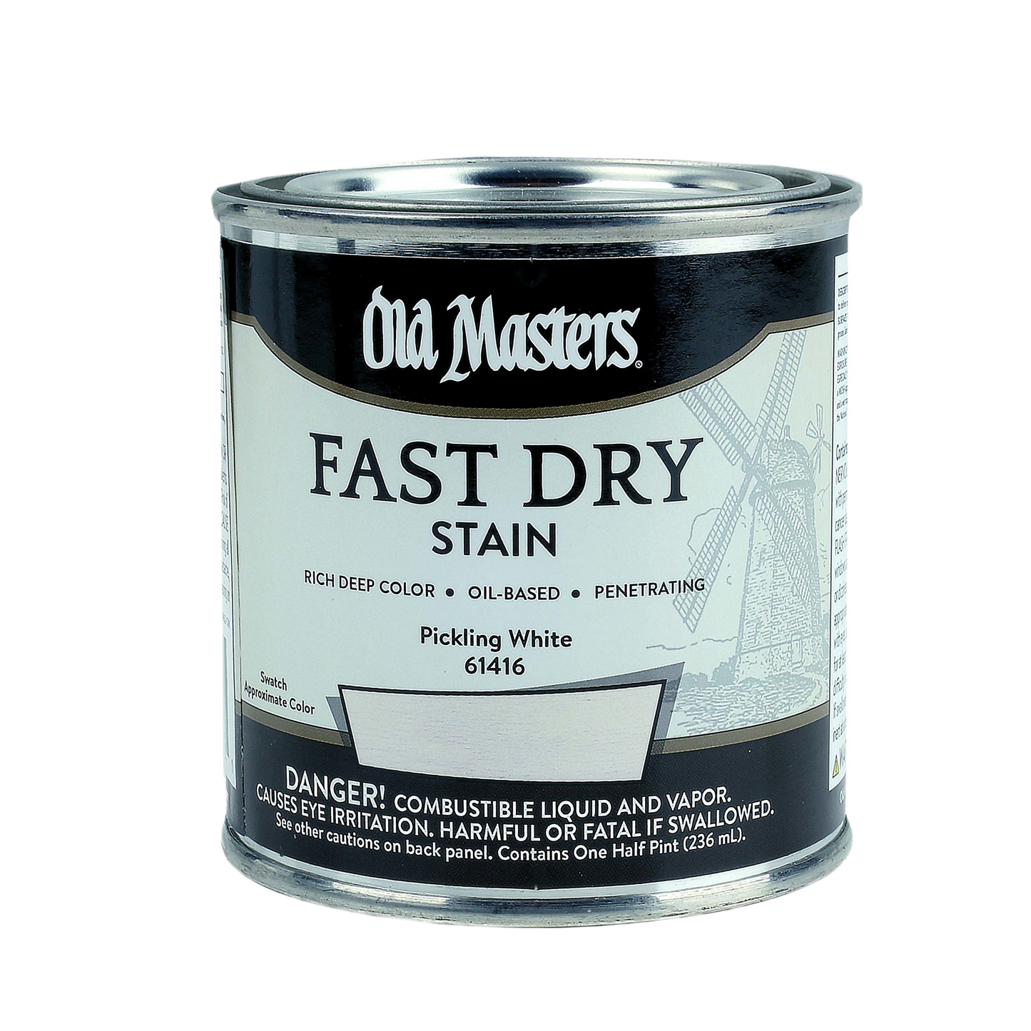 Oil-based pickling white fast-dry stain can with detailed label for interior stains and finishing projects