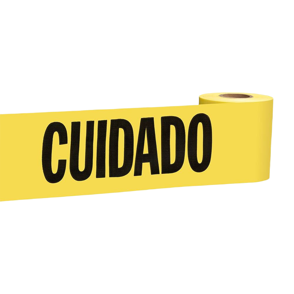 Roll of yellow caution tape with bold black "CUIDADO" lettering for safety marking in home improvement tasks