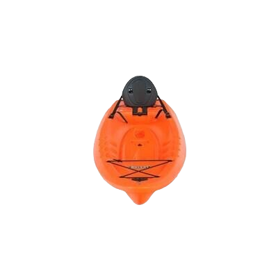 Compact orange sit-on-top kayak with padded black seat and rear storage for outdoor games and water activities.