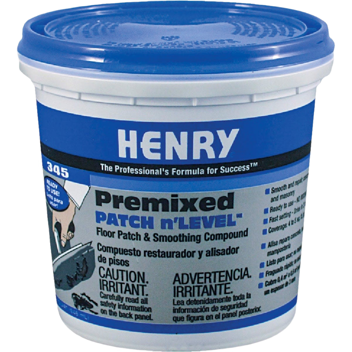 Container of Henry premixed floor patch and smoothing compound for flooring tools and home improvement projects