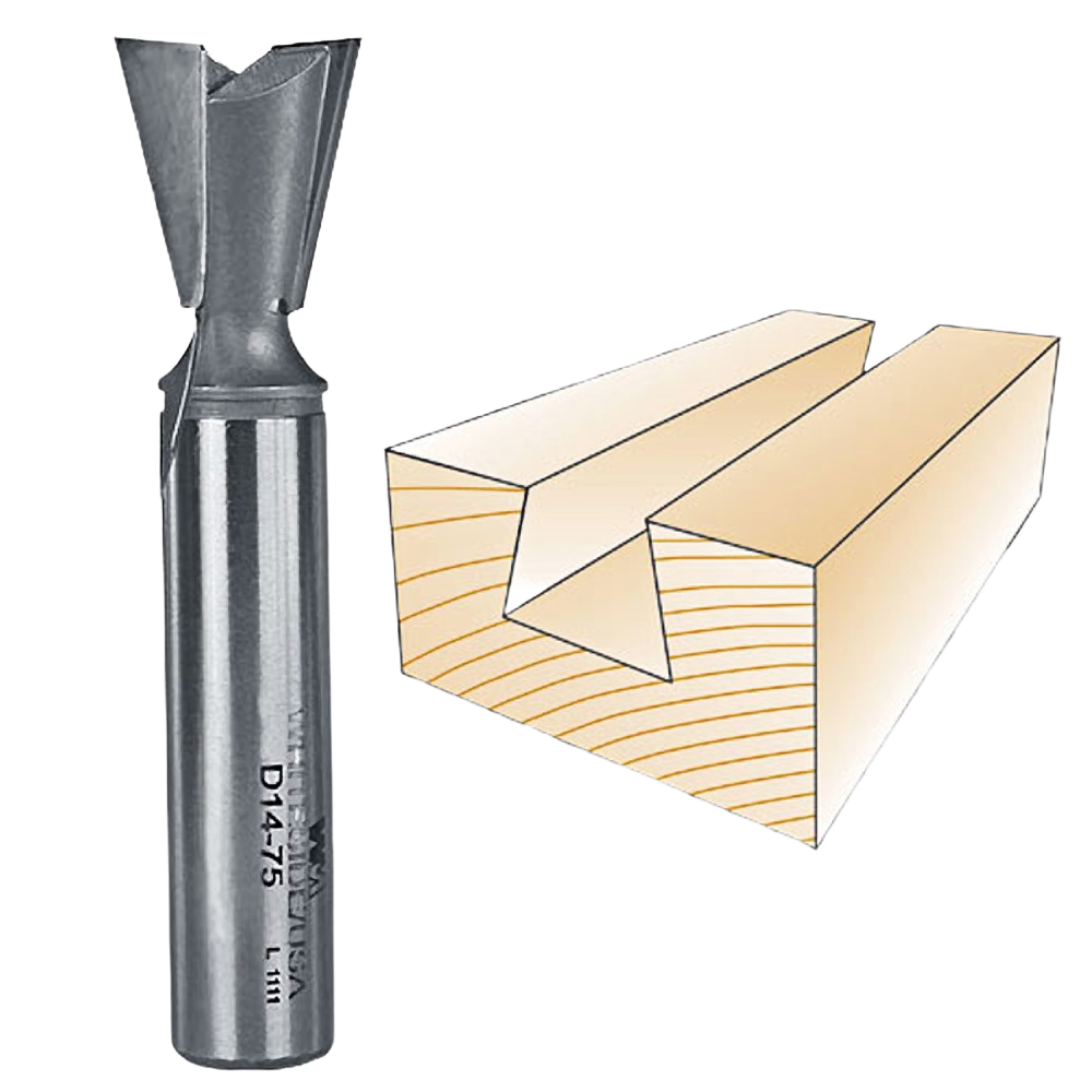 Carbide-tipped dovetail router bit with two flutes for precise woodworking joints in power tool accessories collections