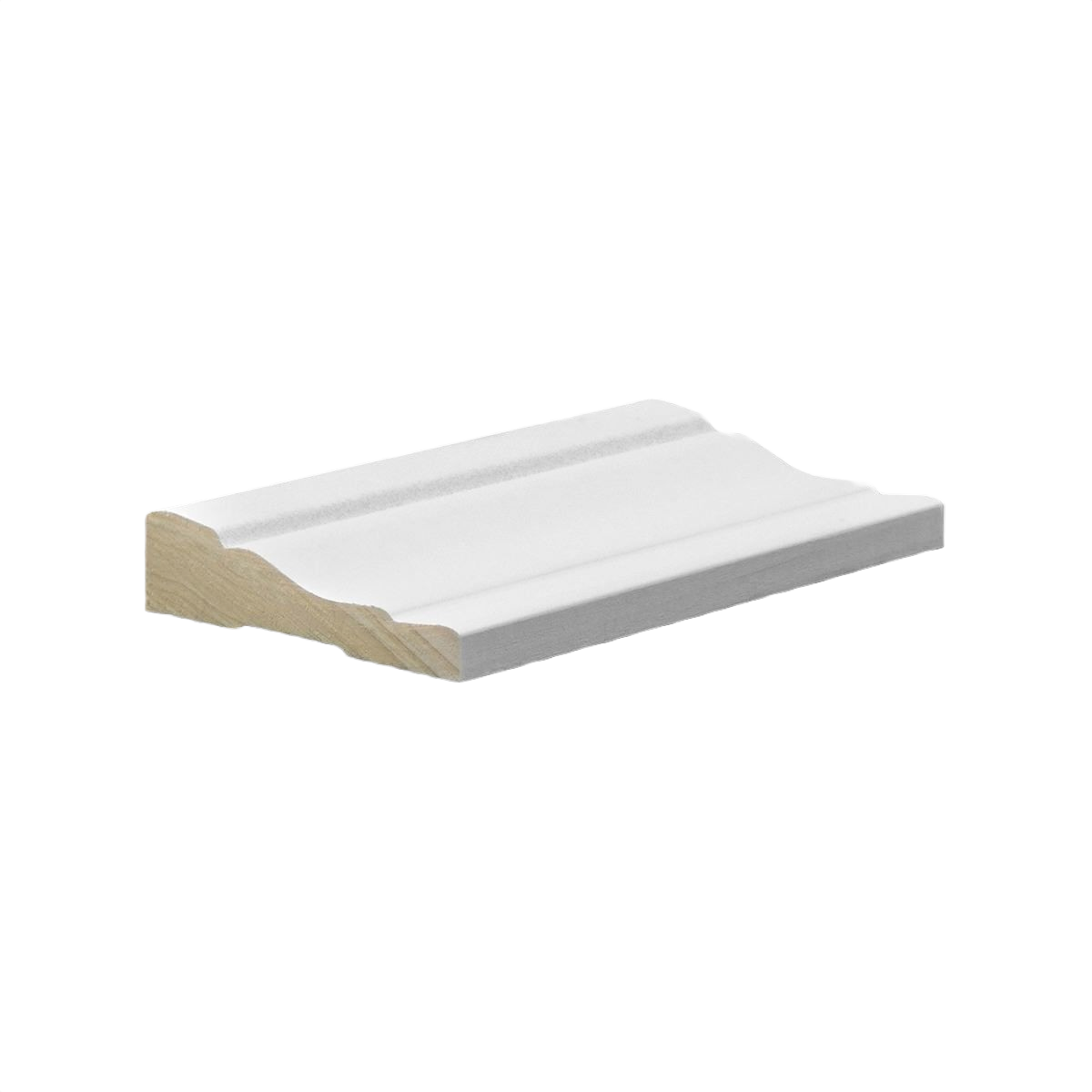 Primed poplar casing with smooth white finish and decorative edge for home improvement and carpentry projects