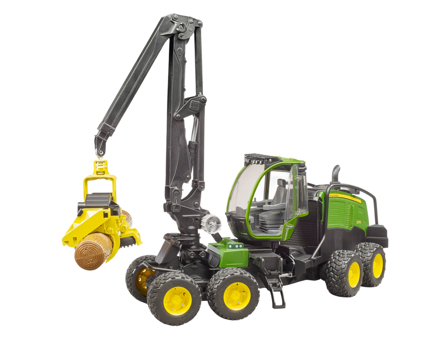 Model of green and yellow wheeled forestry harvester toy lifting log for Vehicles & Remote Controlled Toys and Bruder Toys collections