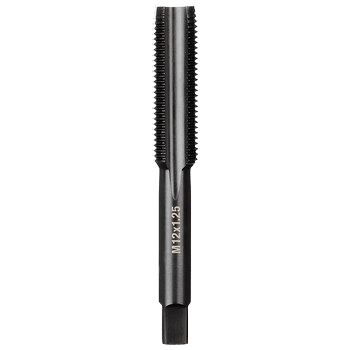 Black straight flute plug tap with laser-etched size marking for precise threading in tool accessories and home improvement