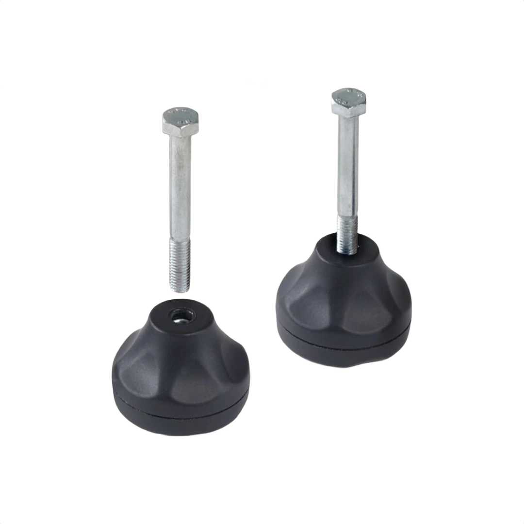 Black plastic clamping knobs with hex bolts for power tool accessories and clamping hardware collections