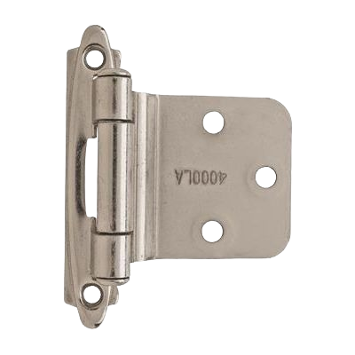 Polished chrome self-closing reverse bevel cabinet hinge with varying overlay and face mount design for home improvement
