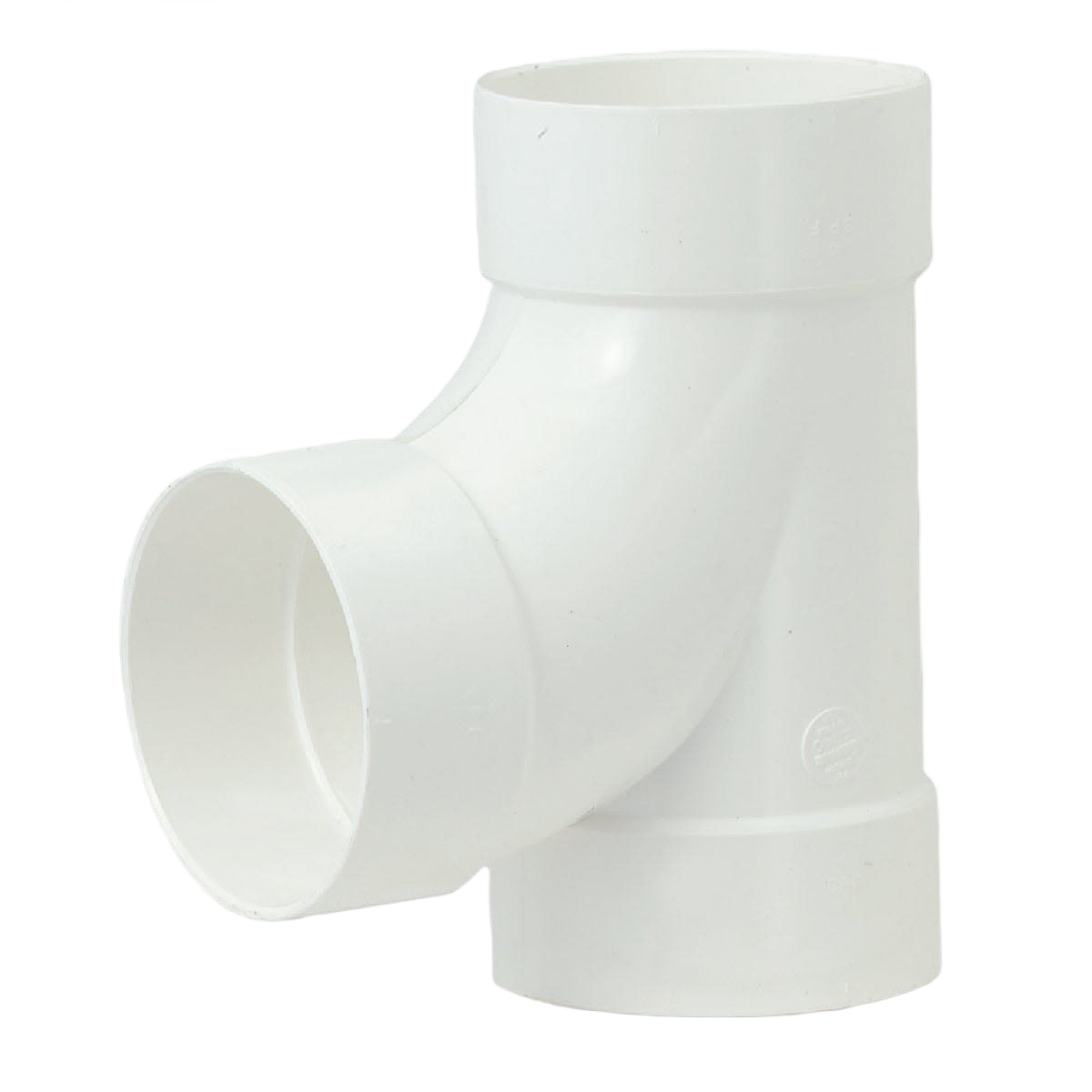 White 4-inch PVC sanitary tee fitting for sewer and drain pipe connections in home improvement projects