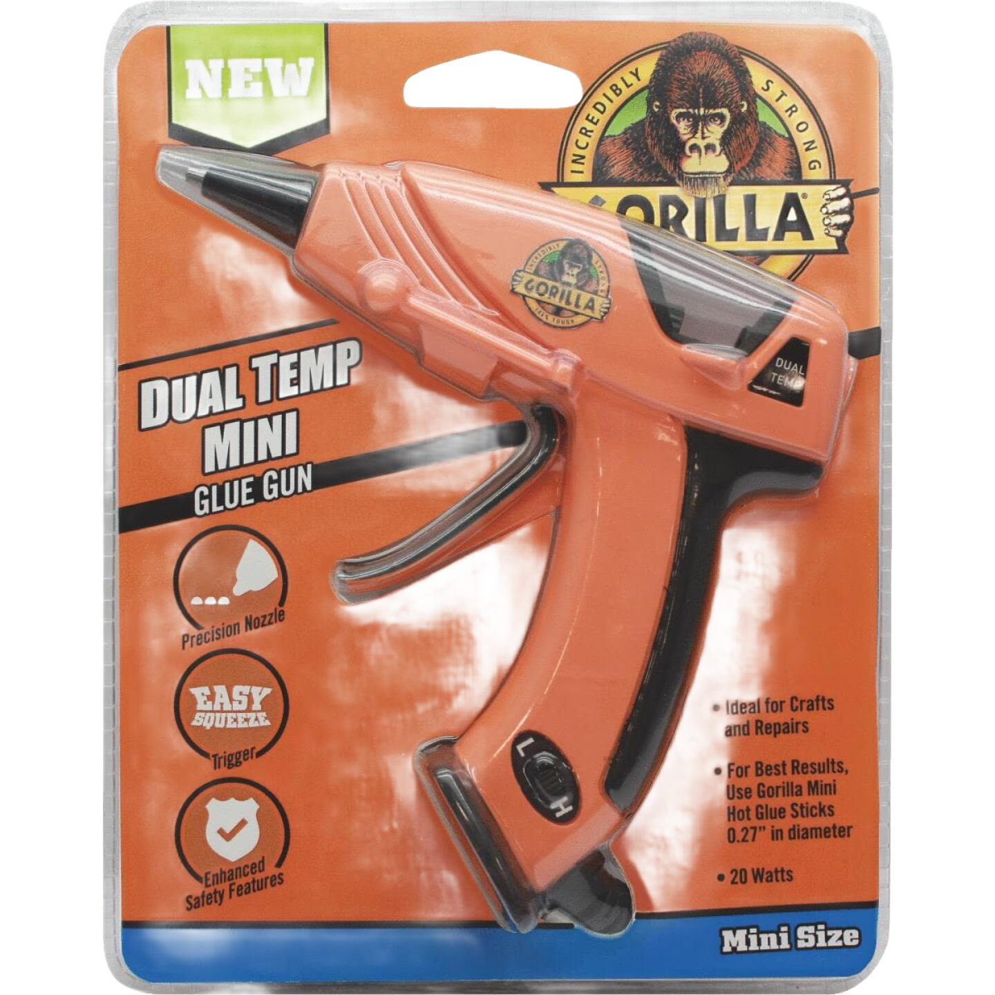 Compact orange and black mini glue gun with dual temperature settings for crafting and home improvement projects