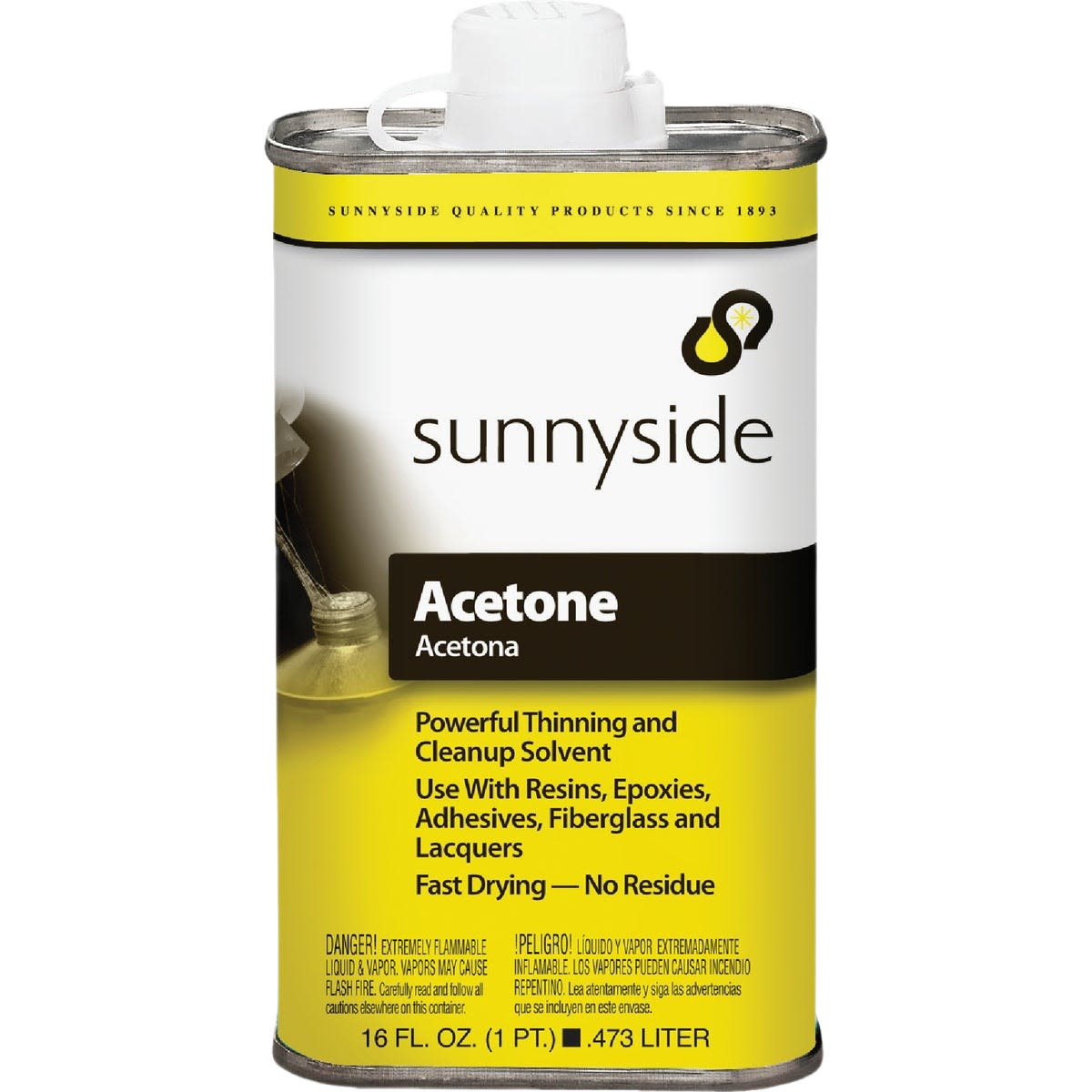 16-ounce Sunnyside acetone solvent for fast-drying cleanup and thinning in paint and supplies collections