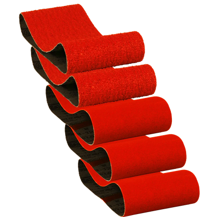 Set of five red sanding belts with varying grits for woodworking tool accessories and home improvement projects under $50