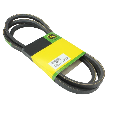 Secondary V-belt with John Deere branded yellow and green packaging for automotive and tractor parts collections