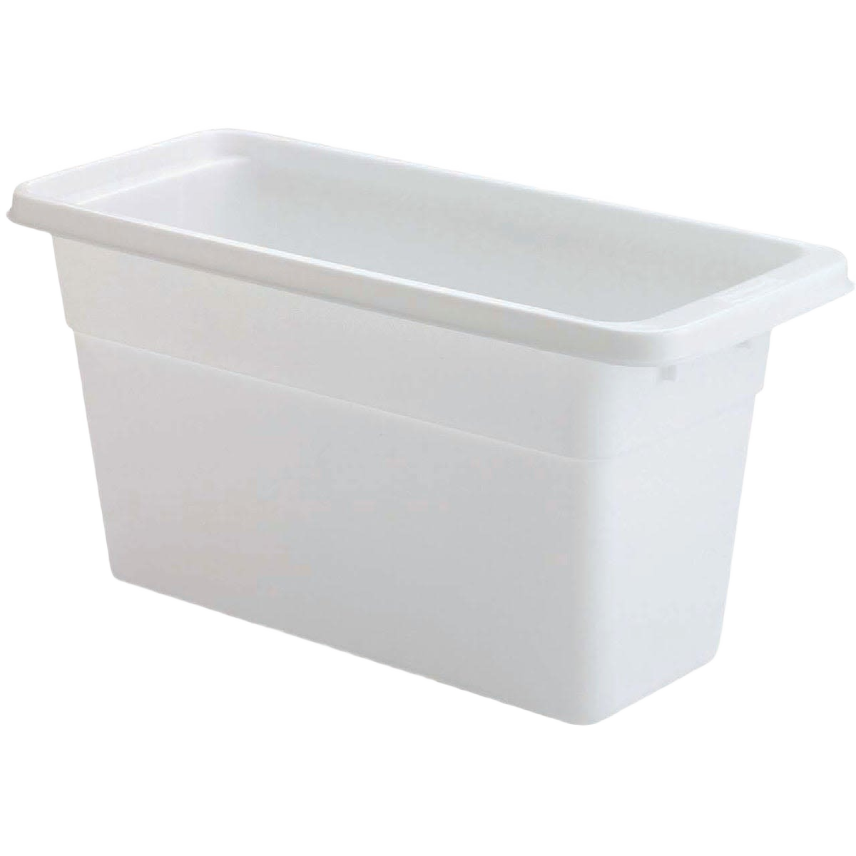White plastic ice cube storage bin for organizing loose ice trays in kitchen and dorm organization collections