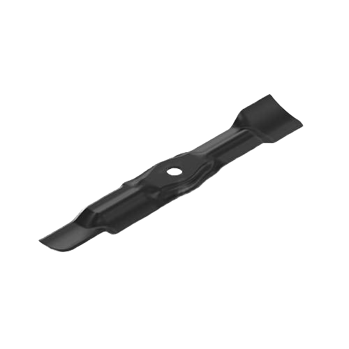 Black steel lawn mower blade with central mounting hole for home and garden maintenance tools