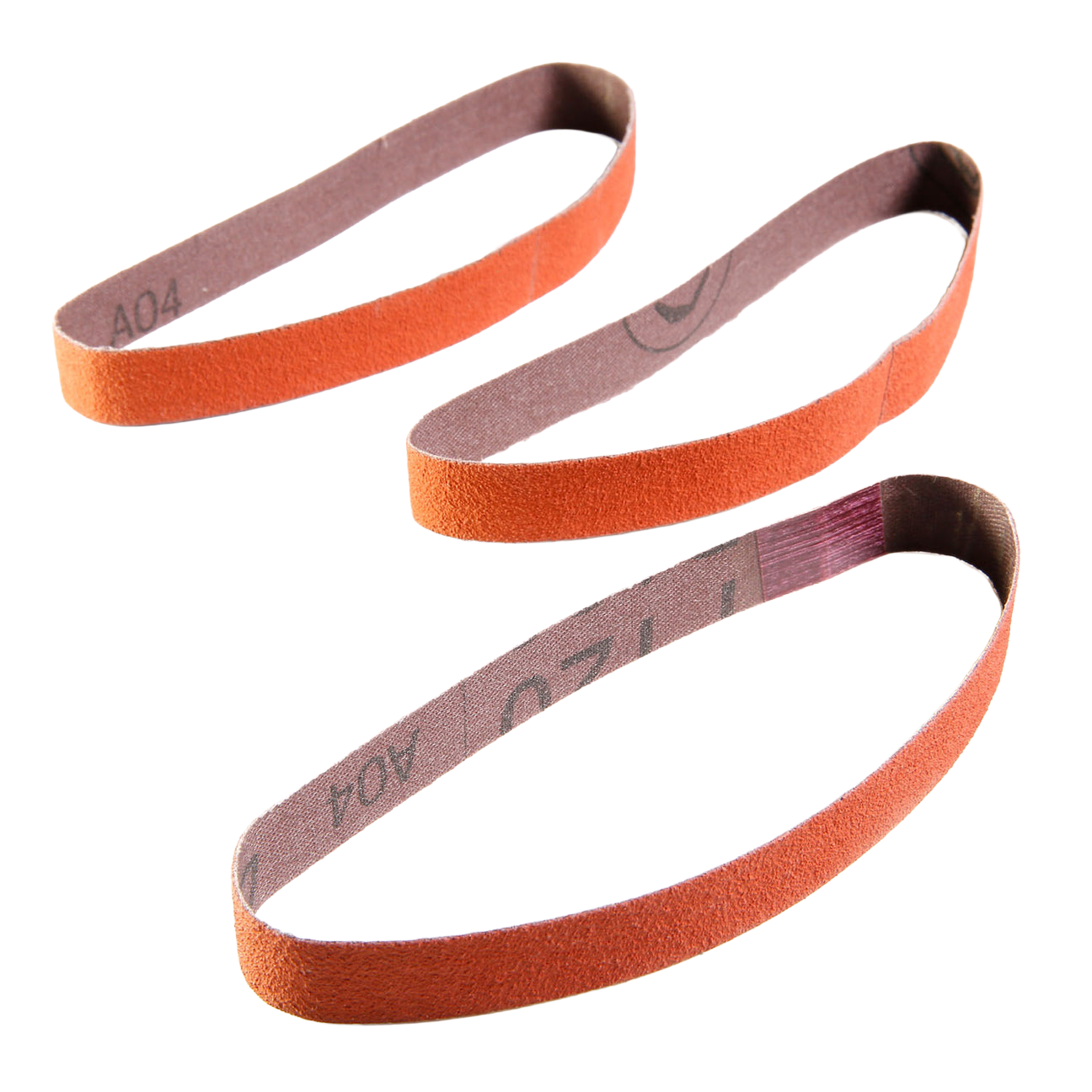 Set of three replacement abrasive belts in orange for knife sharpening in hand tools and woodworking collections