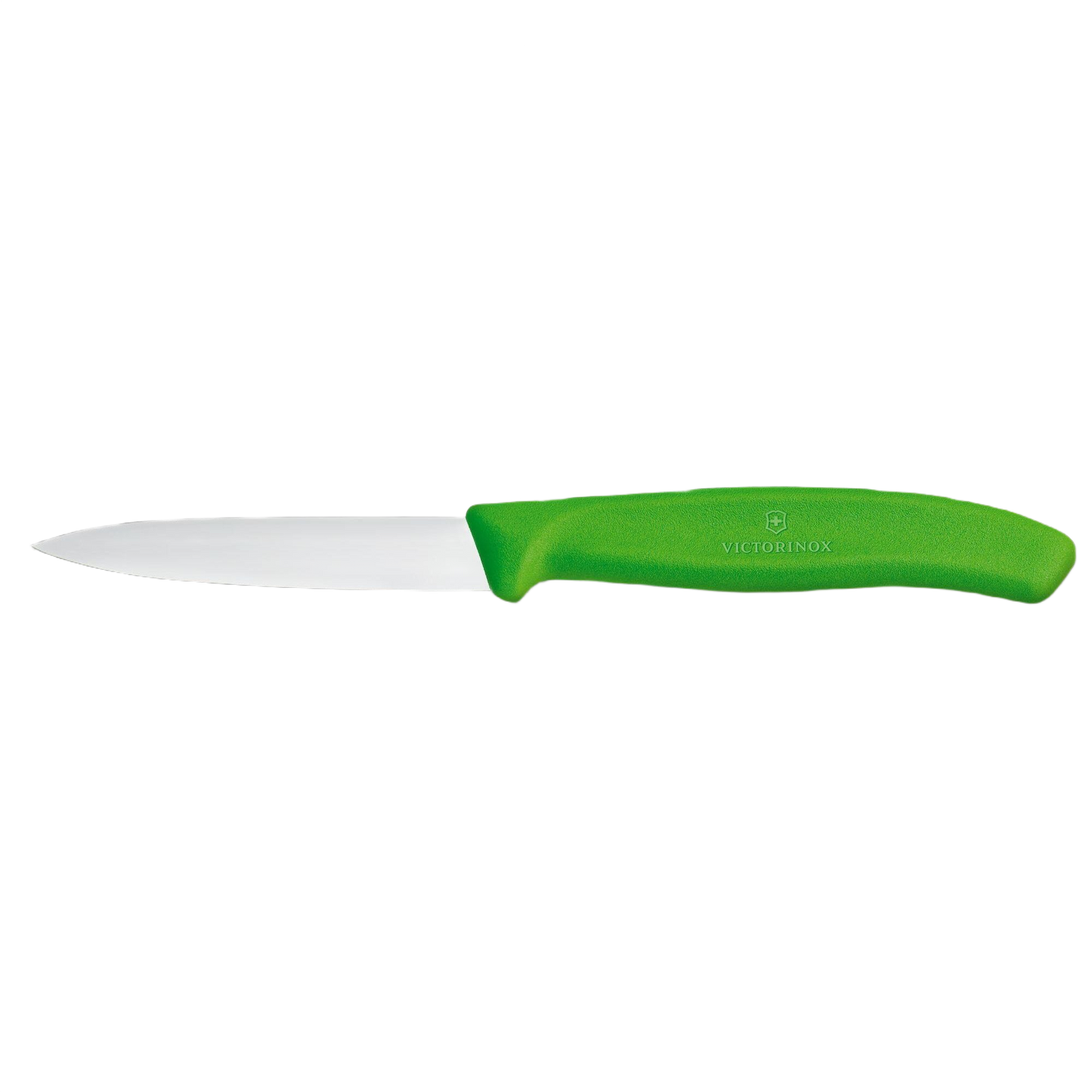 Paring knife with sharp stainless steel blade and bright green ergonomic handle for kitchenware and cooking utensils collections