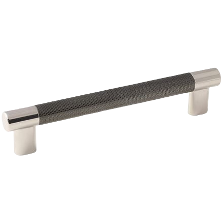Modern polished nickel and gunmetal cabinet pull with textured industrial design for hardware and furniture accessories collections
