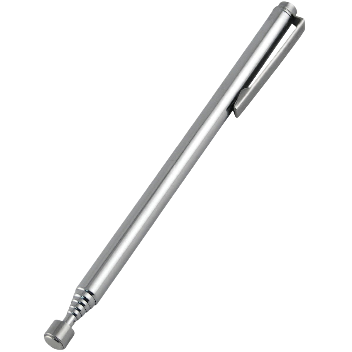 Silver telescoping magnetic pickup tool with pocket clip for retrieving metal parts in hardware and home improvement tools under $50