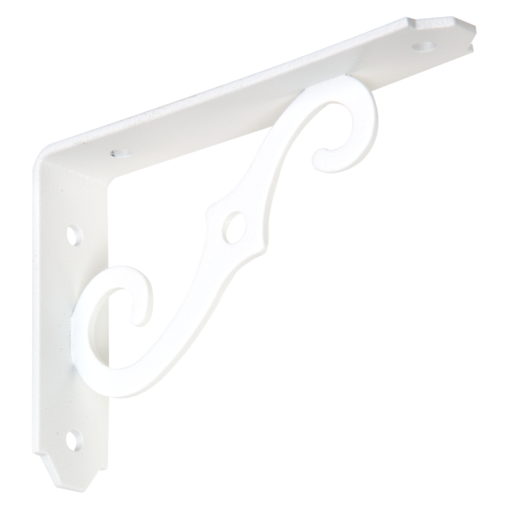 Antique white ornamental steel shelf bracket with decorative scroll design for storage and shelving accessories under $50 collections